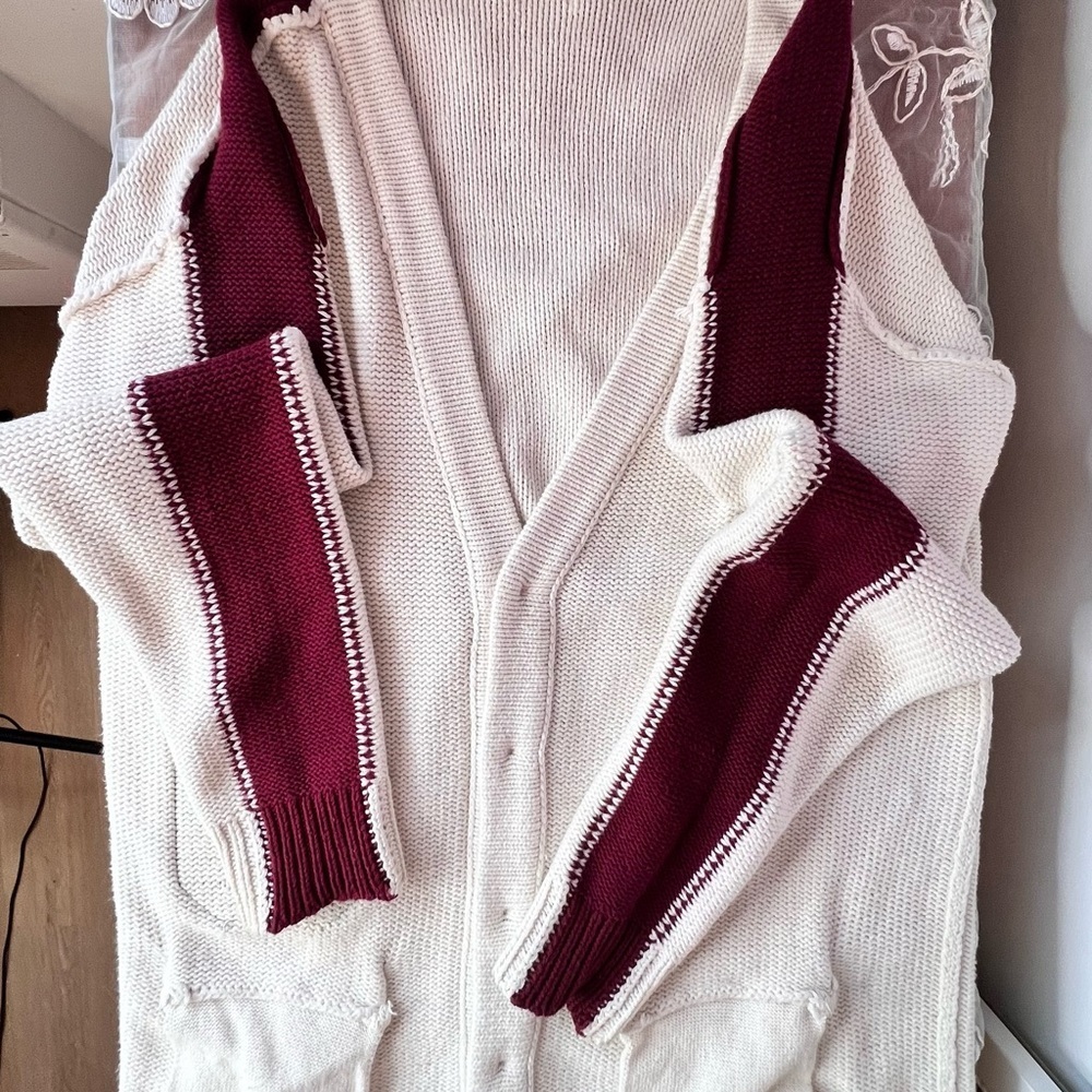 Urban Outfitters Cream and Burgundy Lettermen’s Button down Cardigan - Picture 8 of 15